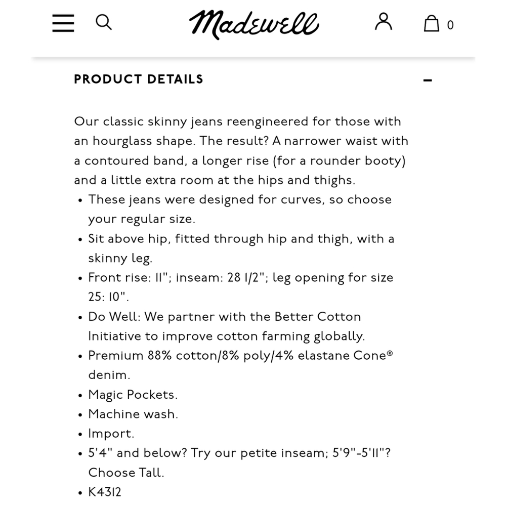 SOLD Madewell Curvy High Rise Skinny Jeans in Hayes Wash sz 25 Style K4312 - Picture 3 of 8